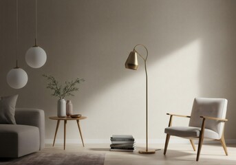Beige Minimalist Living Room Interior Design