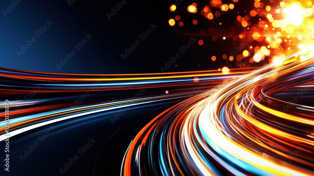 Fototapete dynamic light trails on dark background abstract visuals of speed and energy with bokeh effect and f
