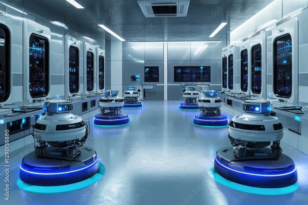 Aufkleber modern robotics lab showcases synchronized exploratory activities by swarm robots.