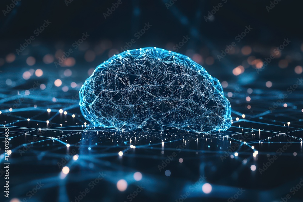 Aufkleber futuristic digital brain network representation in abstract design