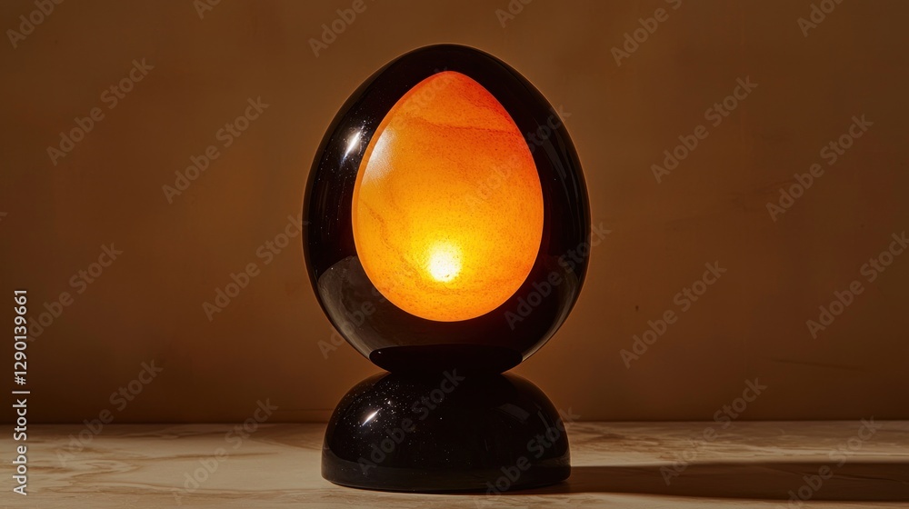 Poster Elegant egg shaped lamp casting a warm glow against a soft background creating a cozy and inviting ambiance perfect for modern interior design
