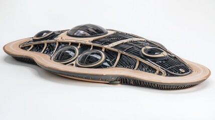 Intricate futuristic spaceship model with dome windows on a white background detailed design and creative concept for science fiction and space exploration