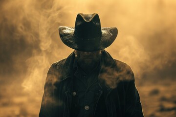 Mysterious Cowboy in a Smoky Landscape