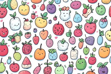 Colorful Cartoon Fruits and Berries Pattern for Playful Designs