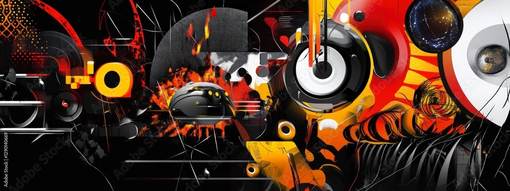 Poster abstract art composition with vibrant colors and dynamic elements