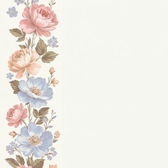 Fototapeta premium Elegant Floral Border Illustration with Pink and Blue Flowers for Decorative Design and Invitations
