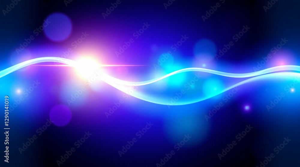 Poster abstract luminous wave on a dark blue background with bokeh effect