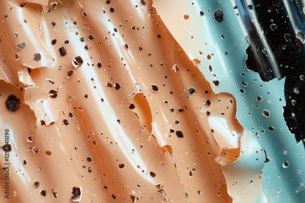 Poster Close up captivating macro image capturing textures and tones peeling paint and corroded surface vibrant colors create the visual depth