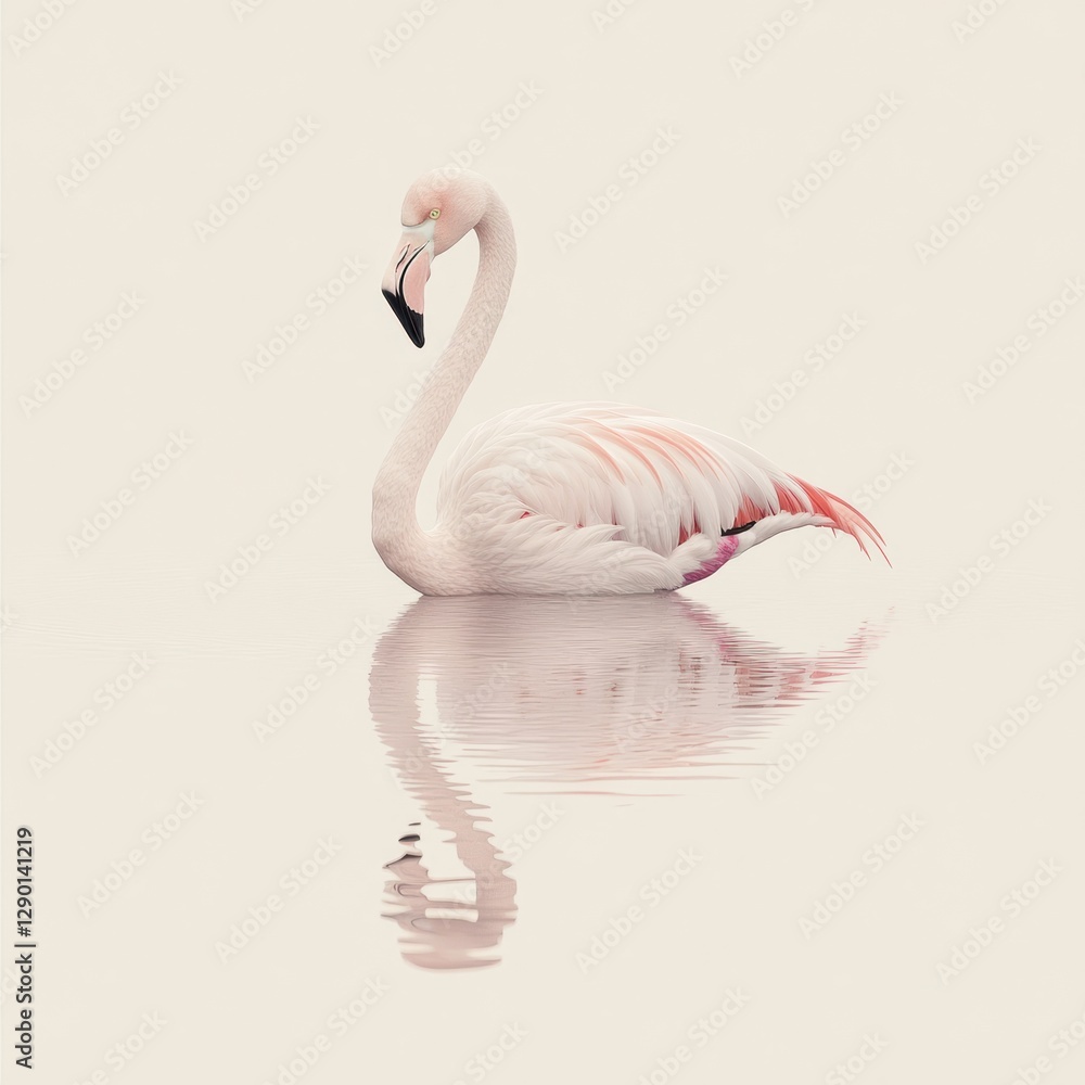 Poster serene flamingo in tranquil water reflecting its graceful form a study in soft light and delicate pi