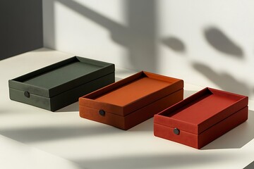Earthy Tones Stackable Storage Boxes with Subtle Shadow Play