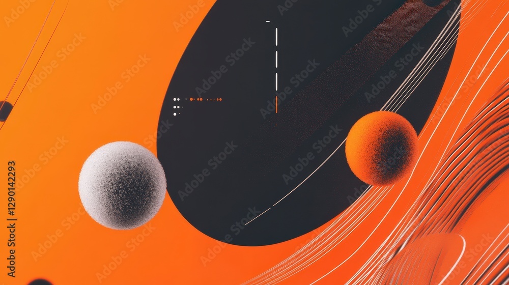 Poster abstract space theme with colorful spheres and dynamic lines