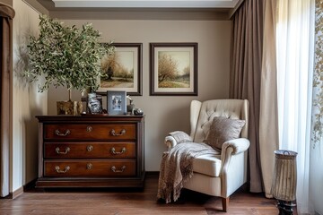 Interior of beautiful living room with chest