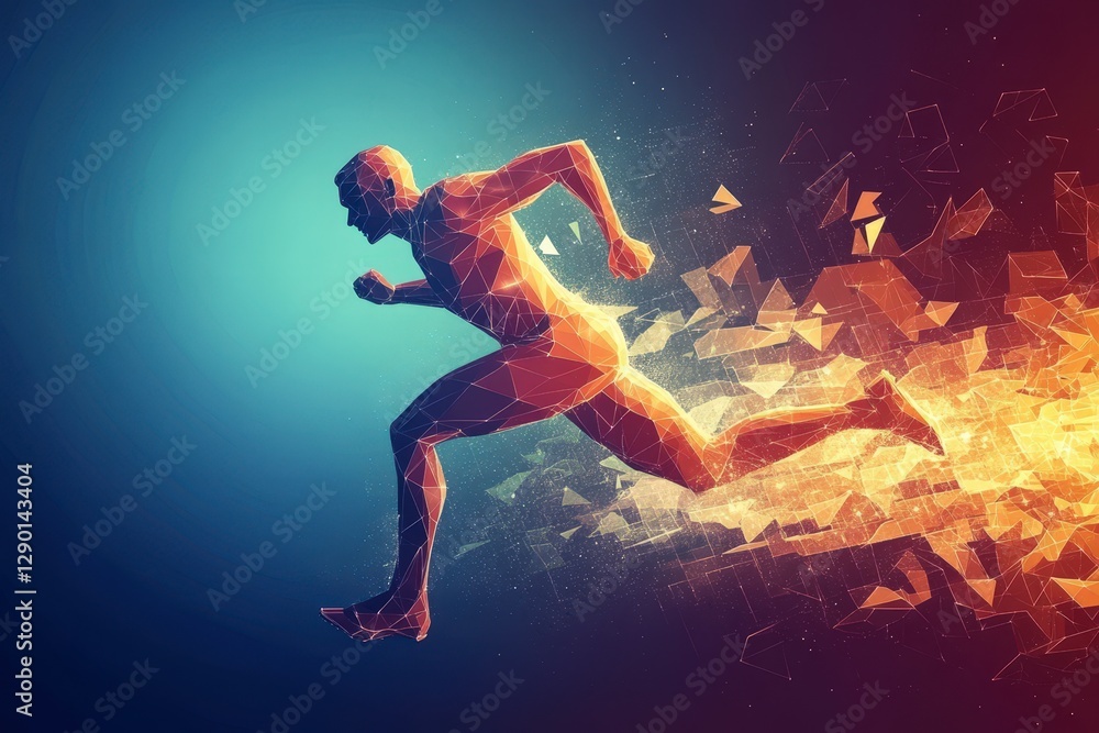 Poster dynamic illustration of a running figure in abstract shapes