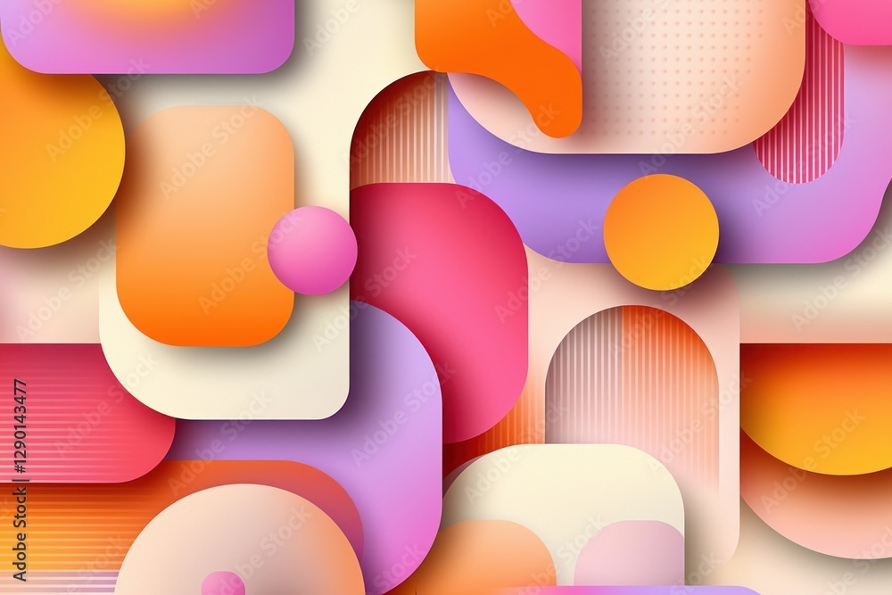 Aufkleber Playful arrangement of colorful shapes creating dynamic and vibrant background pattern in pastel tones