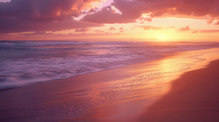 Obraz premium Serene Sunset Beach with Enhanced Colors and Dream-like Atmosphere