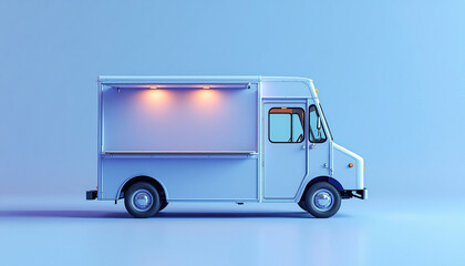 Fototapeta premium Light Blue Food Truck Mockup Side View