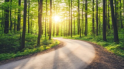 Fototapeta premium Enchanting Forest with Towering Trees and Sunlight Filtering Through Leaves