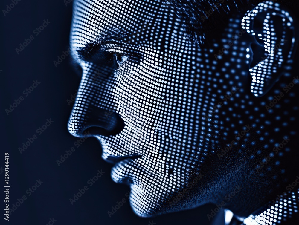Aufkleber profile of a man with blue digital dots creating abstract design