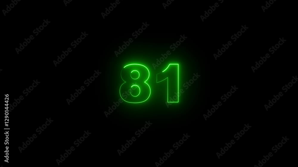Aufkleber neon glowing text 81 number countdown icon on black background 4k animation. neon number 81 with alp