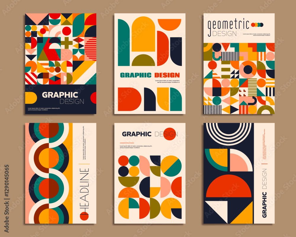 Poster Posters with geometric abstract patterns. Artwork abstract forms background on business presentation page vector template, corporate identity poster or flyer with geometrical backdrop