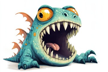 Colorful Cartoon Monster with Big Eyes and Open Mouth Expression