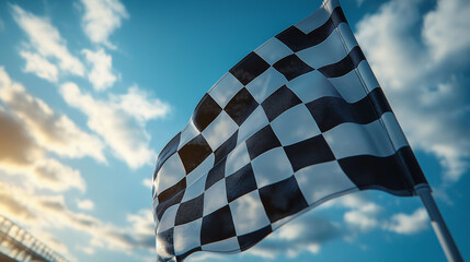 checkered flag against blue sky