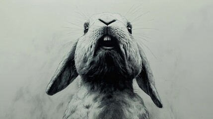Obraz premium Black and white portrait of a rabbit looking upwards