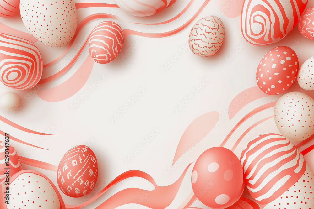 Poster colorful background of eggs with a white background. the eggs are in different sizes and colors, and