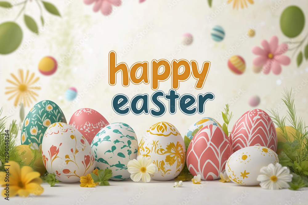 Aufkleber colorful easter egg arrangement with a white background and a message that reads 