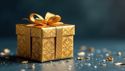 Elegant gold gift box, delicate snowflake pattern , snowflake, gold and white