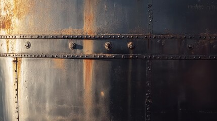Industrial steel surface with rust and rivets showcasing weathered metal texture and construction details