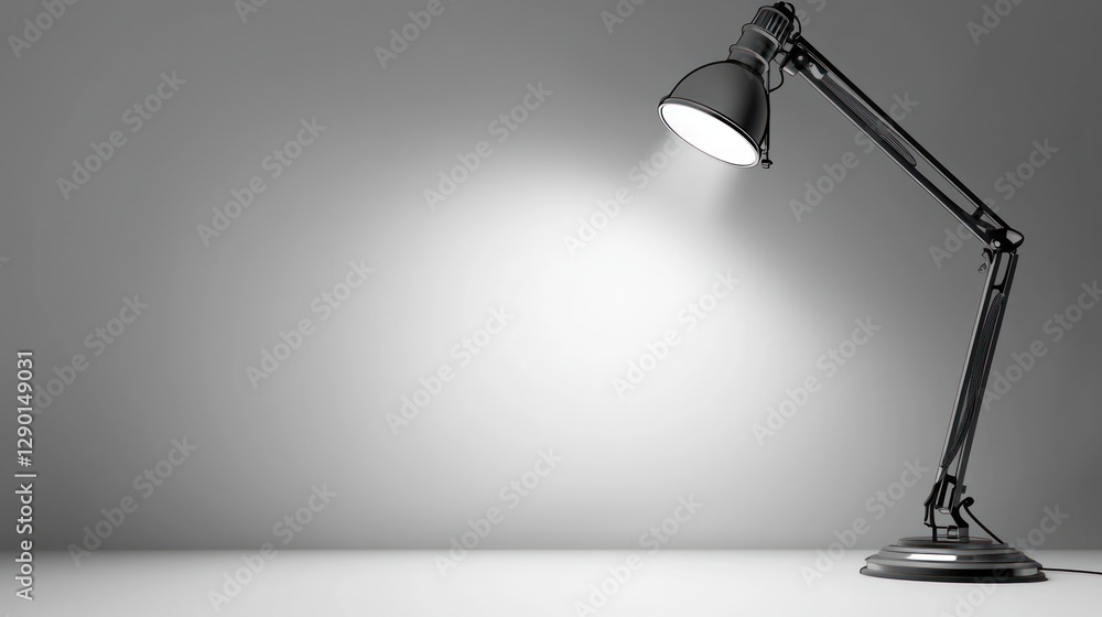 Poster modern black desk lamp illuminating empty gray background studio style for copy space and product mo