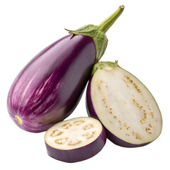 Fresh eggplants isolated on white background