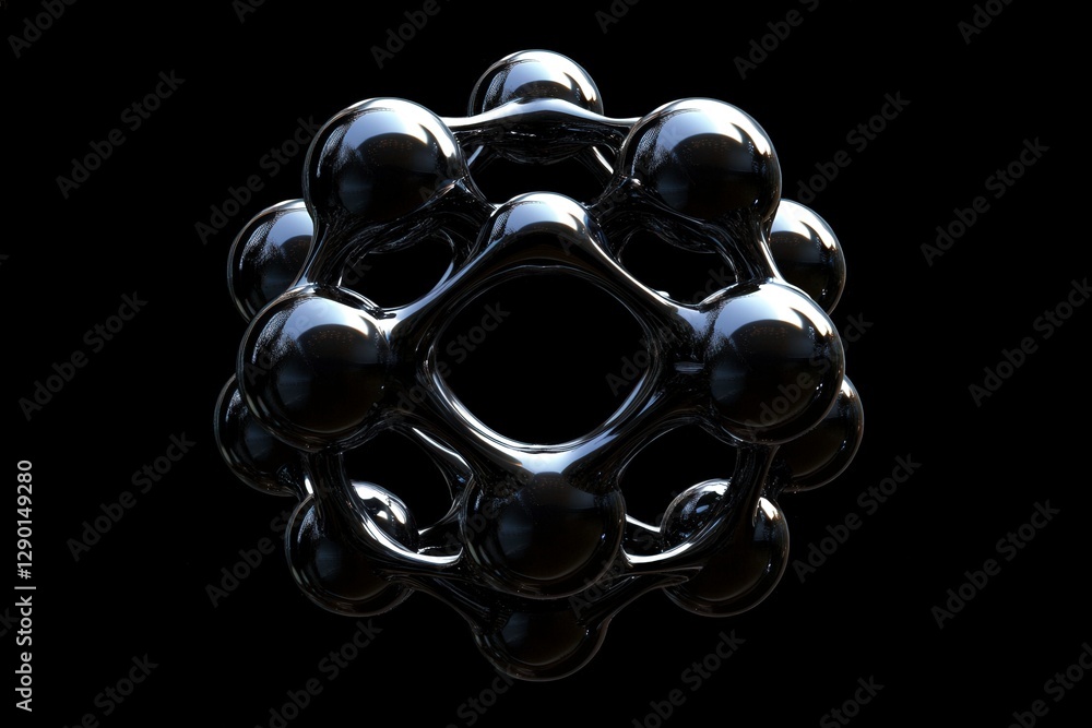 Poster abstract black sphere with interconnected glossy spheres and voids