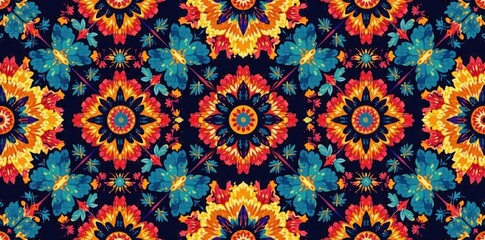 Vibrant seamless digital ajrakh batik block print vector pattern Bold geometric design , pattern, geometric