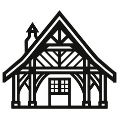  silhouette vector of medieval inn with wooden beams