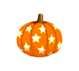 Halloween pumpkin with holiday stars cartoon ornament or painted pattern, vector decoration. Halloween horror night orange pumpkin with white stars pattern for greeting card and trick or treat design