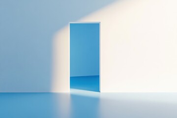 Obraz premium Empty Modern Room with Sunlight and Blue Accents