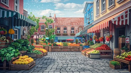 A banner for a farmers market in a town square