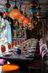 Maximalist Dining Room with Ornate Lanterns and Eclectic Decor