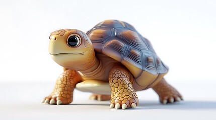 Obraz premium Cute toy turtle crawling on white surface animal model studio close-up