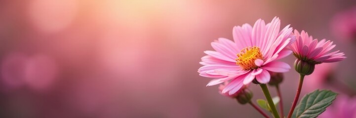 Delicate pink autumn asters, soft focus background , New York asters, Asteraceae