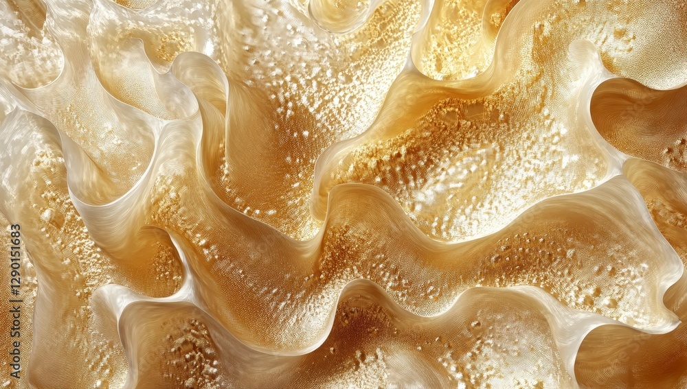 Poster golden waves in abstract fabric textures with flowing light patterns
