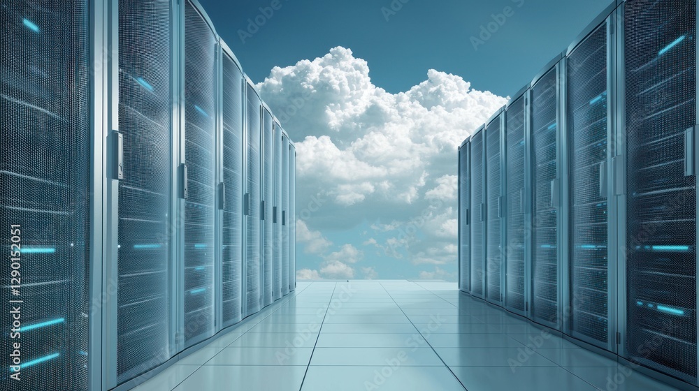 Aufkleber serene data center servers reflecting sky and clouds in a modern environment for tech innovation