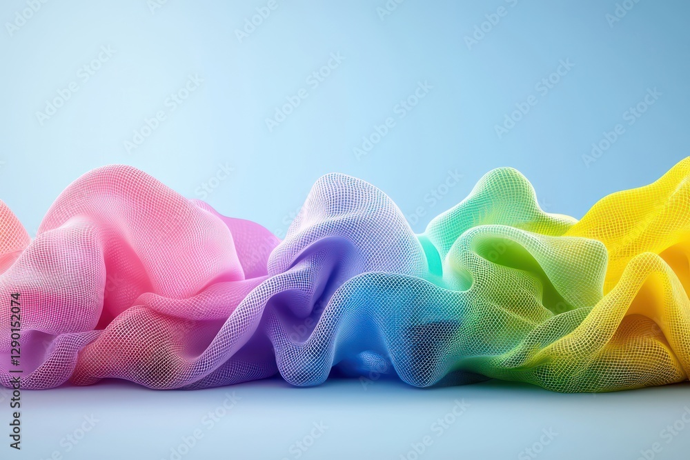 Poster ethereal waves of mesh fabric in pastel colors create a soft and smooth abstract backdrop with a cle
