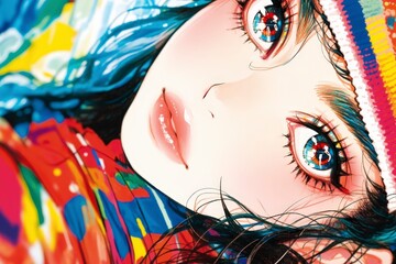 Colorful Portrait of a Young Woman with Vibrant Eyes and Hair
