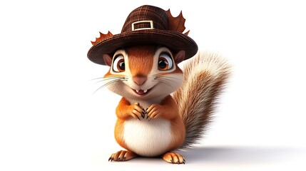 Fototapeta premium Playful cartoon squirrel in a hat studio character art whimsical close-up