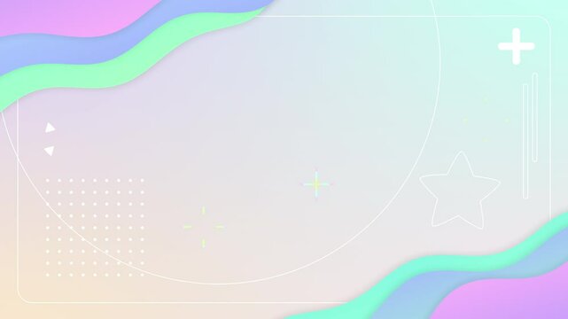 紫や緑色の波や星や円のシェイプが動くパステルカラーのかわいい抽象的背景