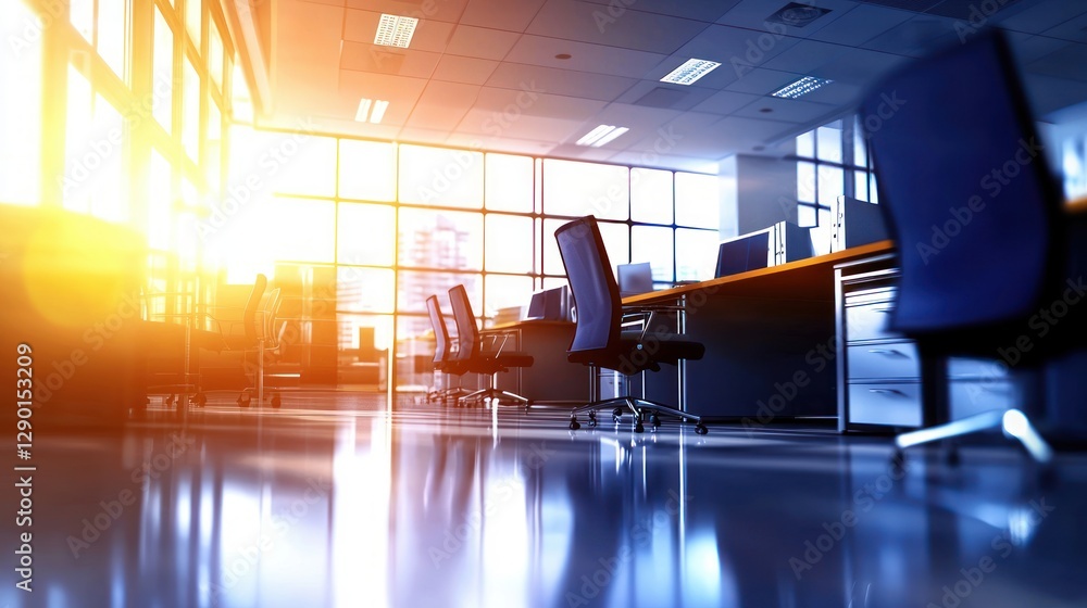Aufkleber bright and modern office space with rows of desks and chairs bathed in sunlight creating a productiv