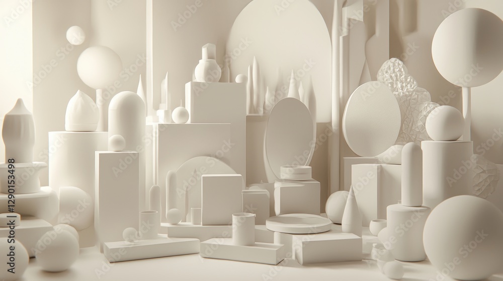 Poster elegant monochromatic still life showcasing geometric shapes and minimalist design in a serene arran
